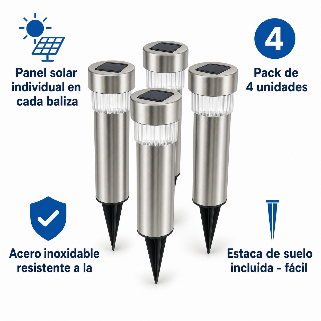 Set 4 Balizas Solares Cilíndricas Acero Inoxidable para Camino - Belavi