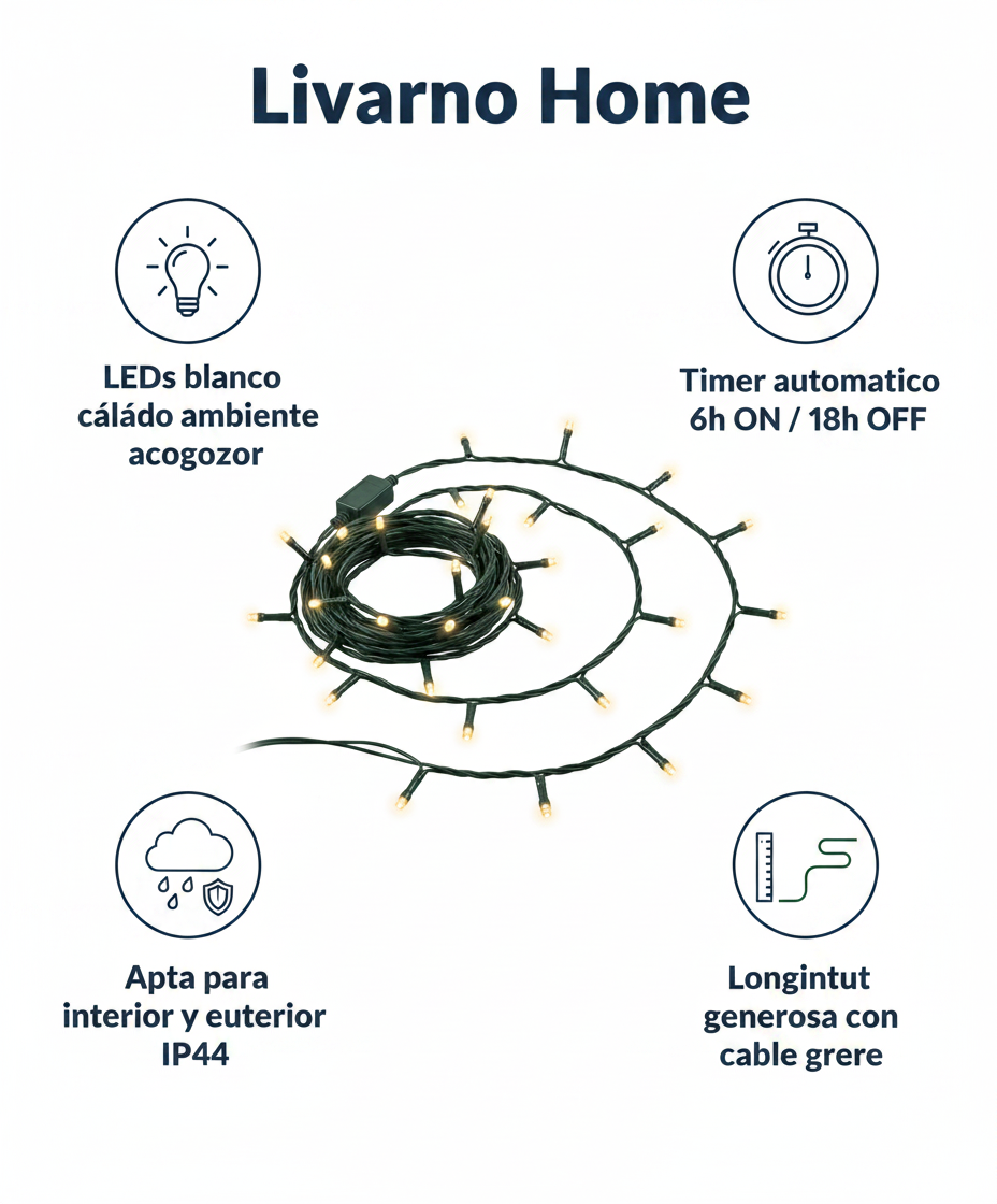 Guirnalda LED Blanco Cálido con Timer Interior/Exterior - Livarno Home