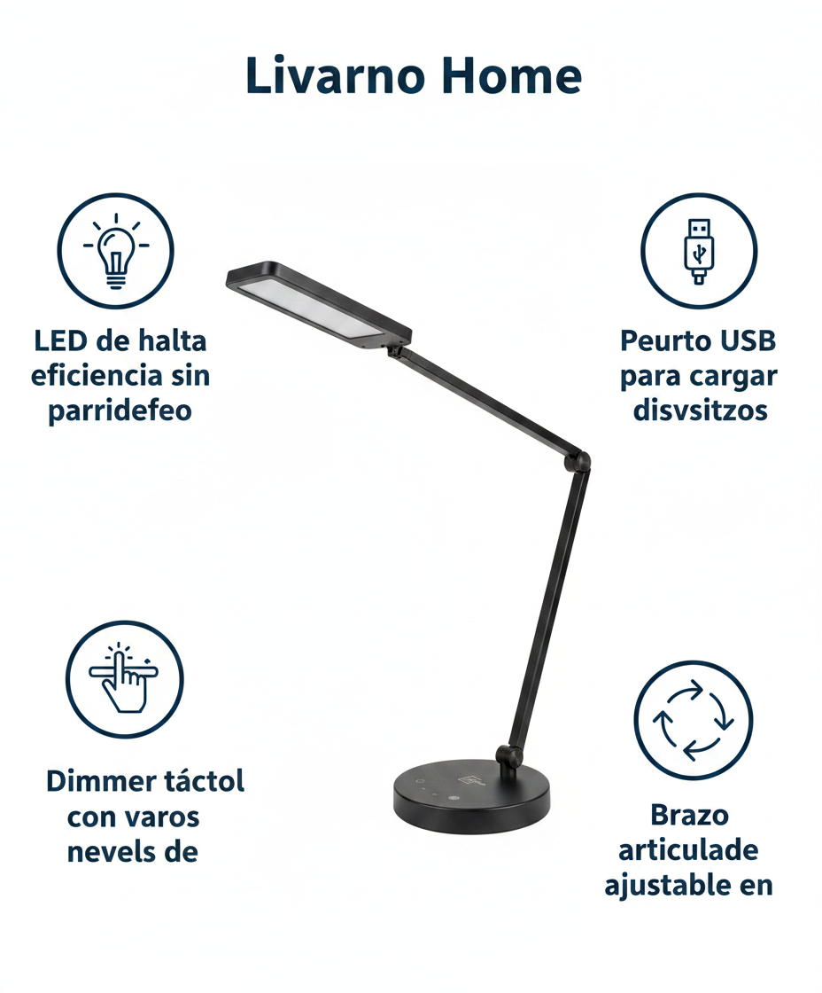 Lámpara LED Escritorio Articulada con Puerto USB y Dimmer Táctil - Livarno Home