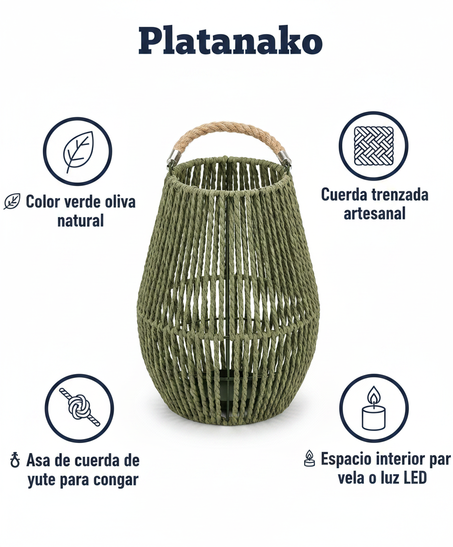 Farolillo Decorativo Cuerda Trenzada Verde Oliva