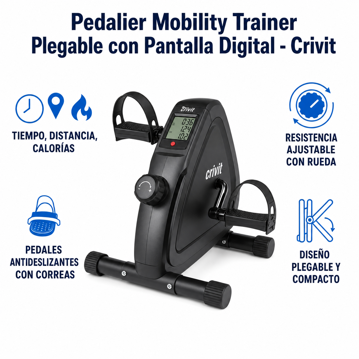Pedalier Mobility Trainer Plegable con Pantalla Digital - Crivit