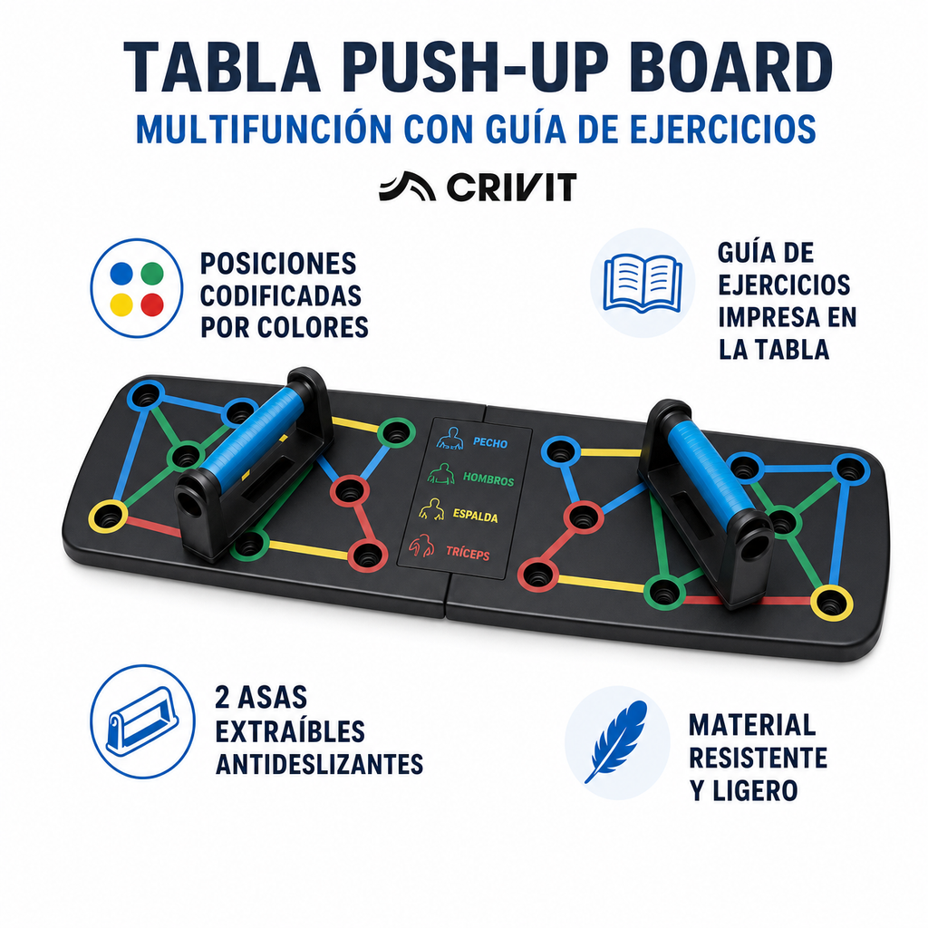 Tabla Push-Up Board Multifunción con Guía de Ejercicios - Crivit