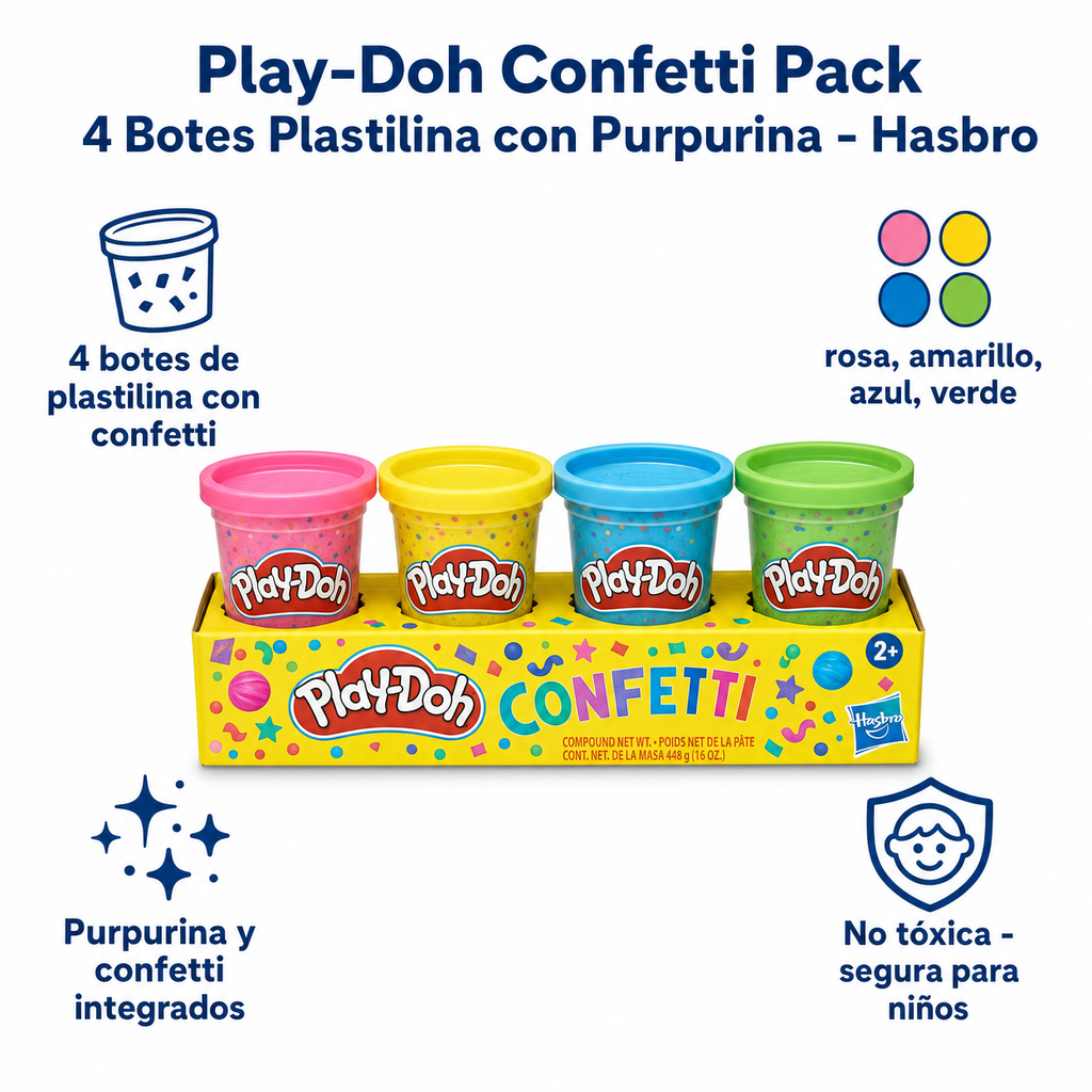 Play-Doh Confetti Pack 4 Botes Plastilina con Purpurina - Hasbro