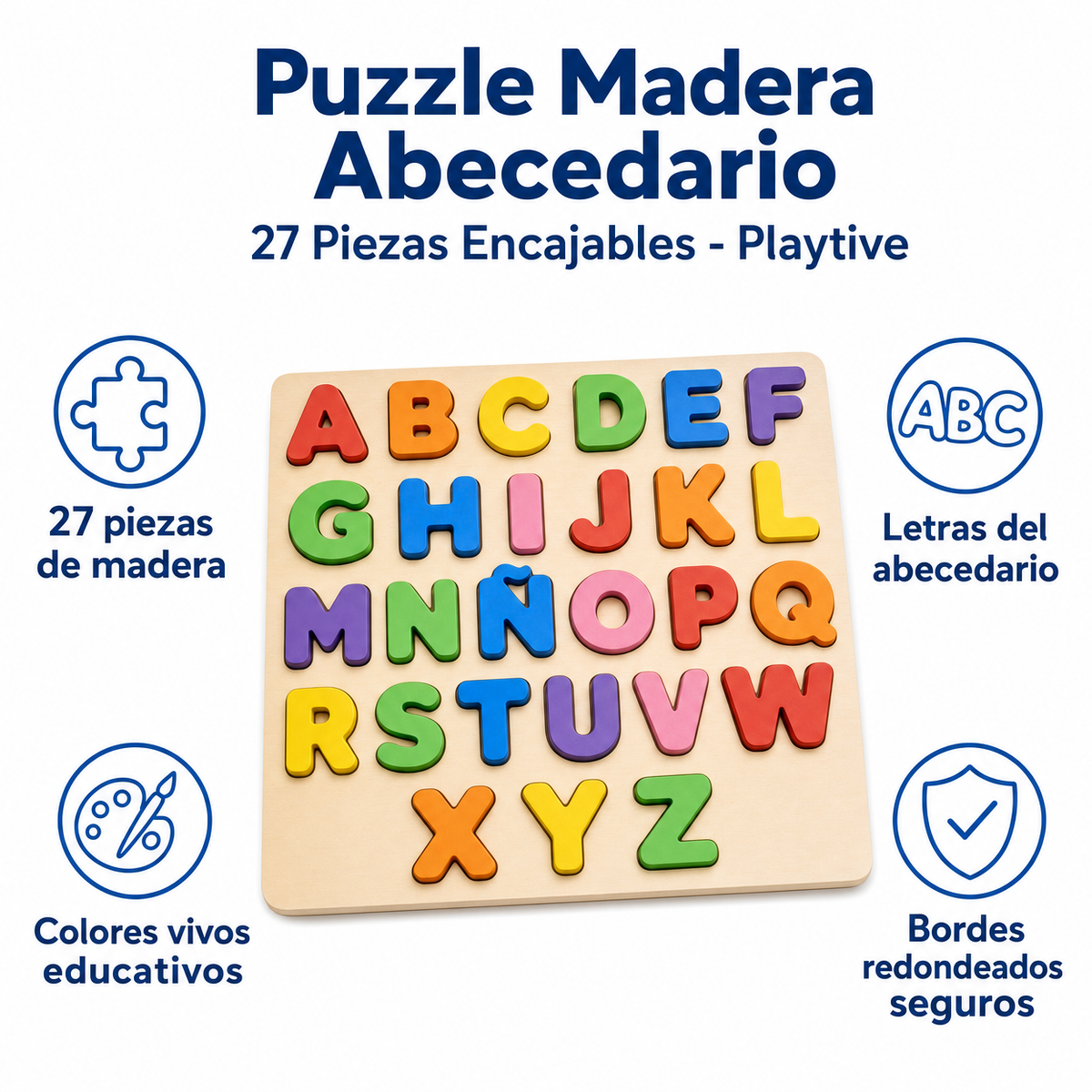 Puzzle Madera Abecedario 27 Piezas Encajables - Playtive