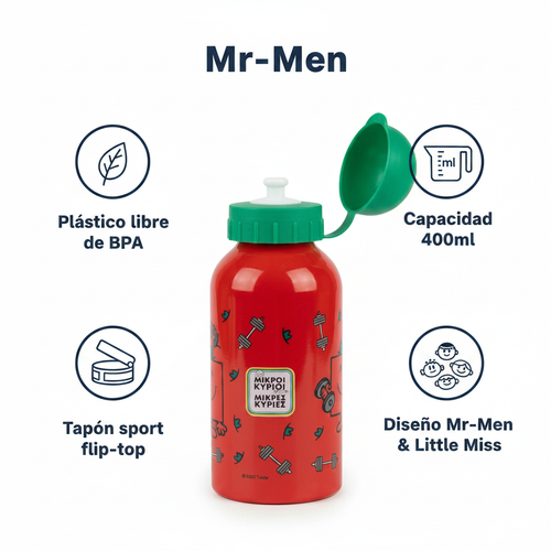 Botella Agua Infantil Plástico Mr. Men Roja 400ml
