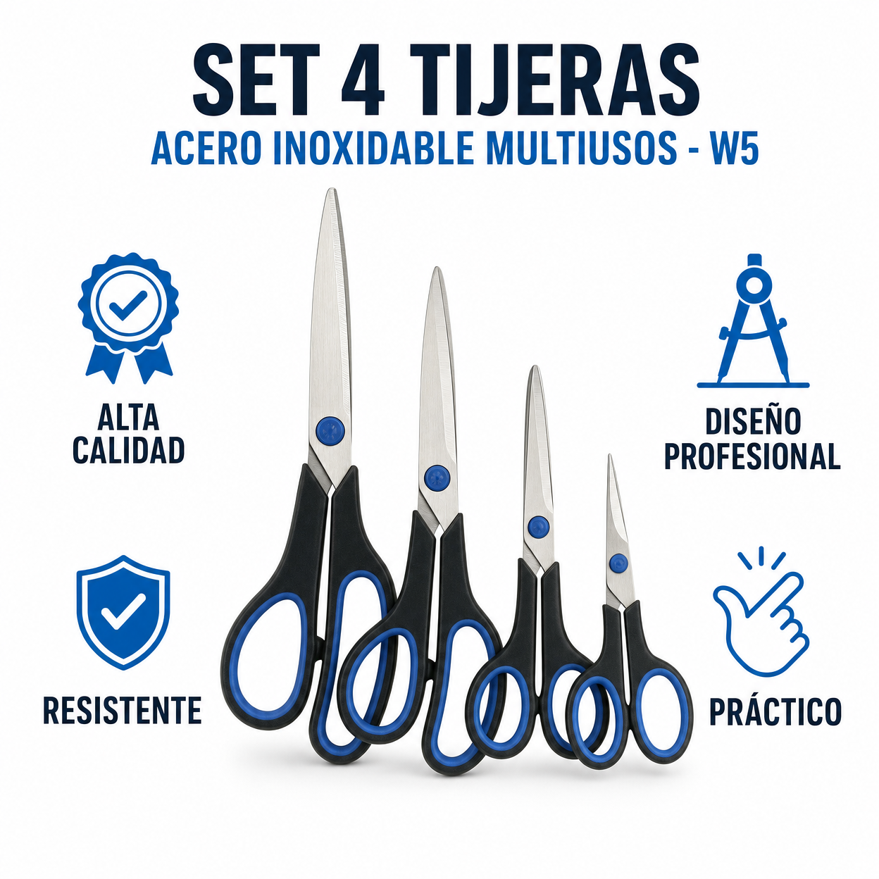 Set 4 Tijeras Acero Inoxidable Multiusos - W5