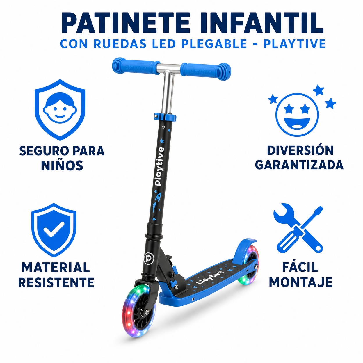 Patinete Infantil con Ruedas LED Plegable - Playtive