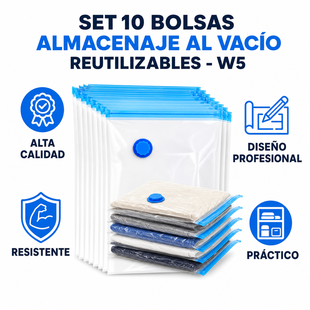 Set 10 Bolsas Almacenaje al Vacío Reutilizables - W5