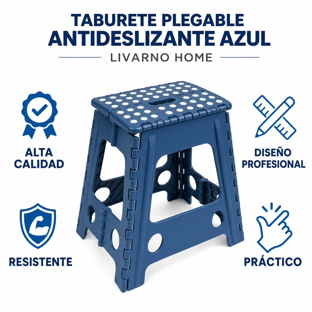 Taburete Plegable Antideslizante Azul - Livarno Home