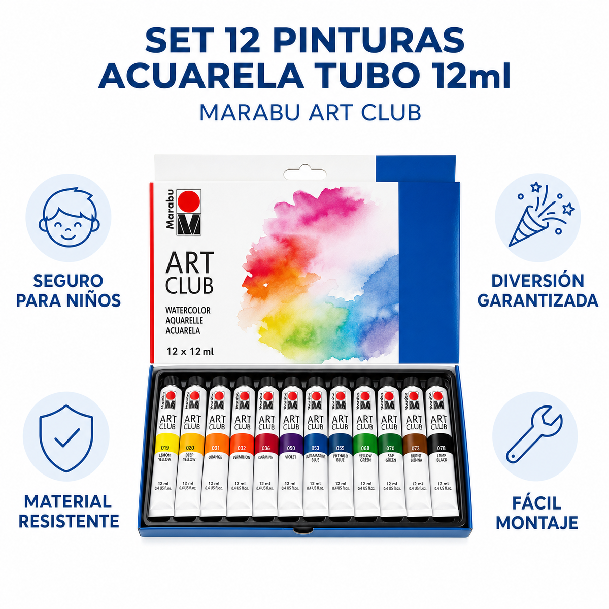 Set 12 Pinturas Acuarela Tubo 12ml - Marabu Art Club