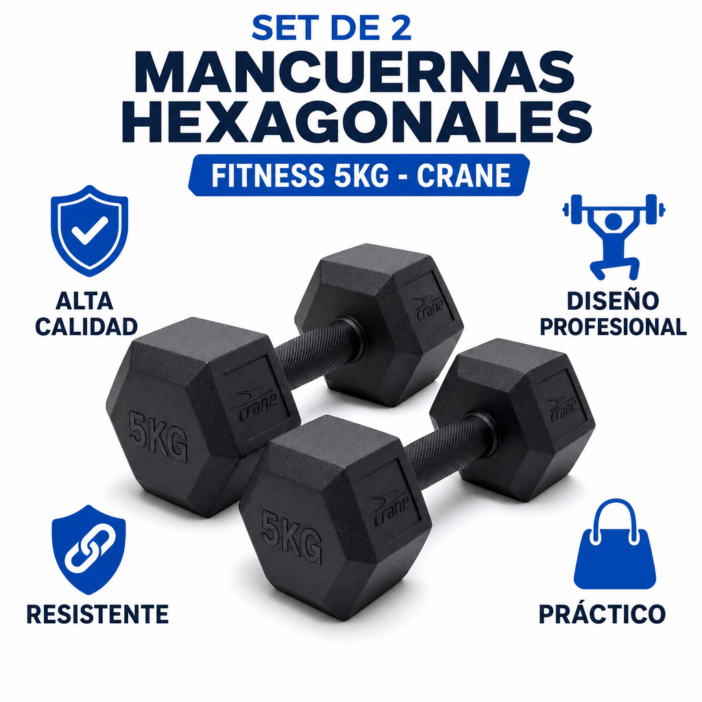 Set de 2 Mancuernas Hexagonales Fitness 5kg - Crane