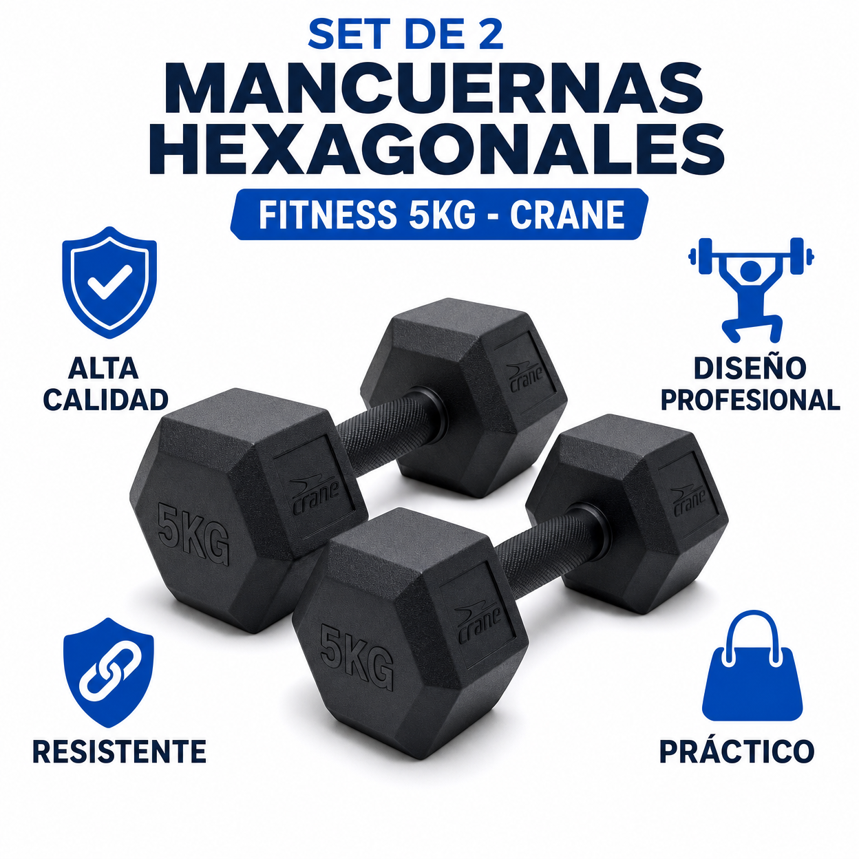 Set de 2 Mancuernas Hexagonales Fitness 5kg - Crane