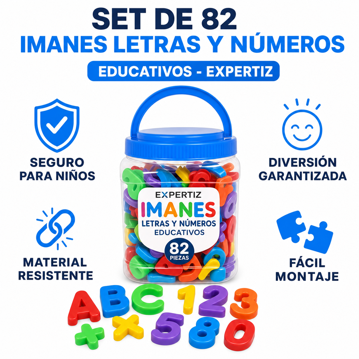 Set de 82 Imanes Letras y Números Educativos - Expertiz