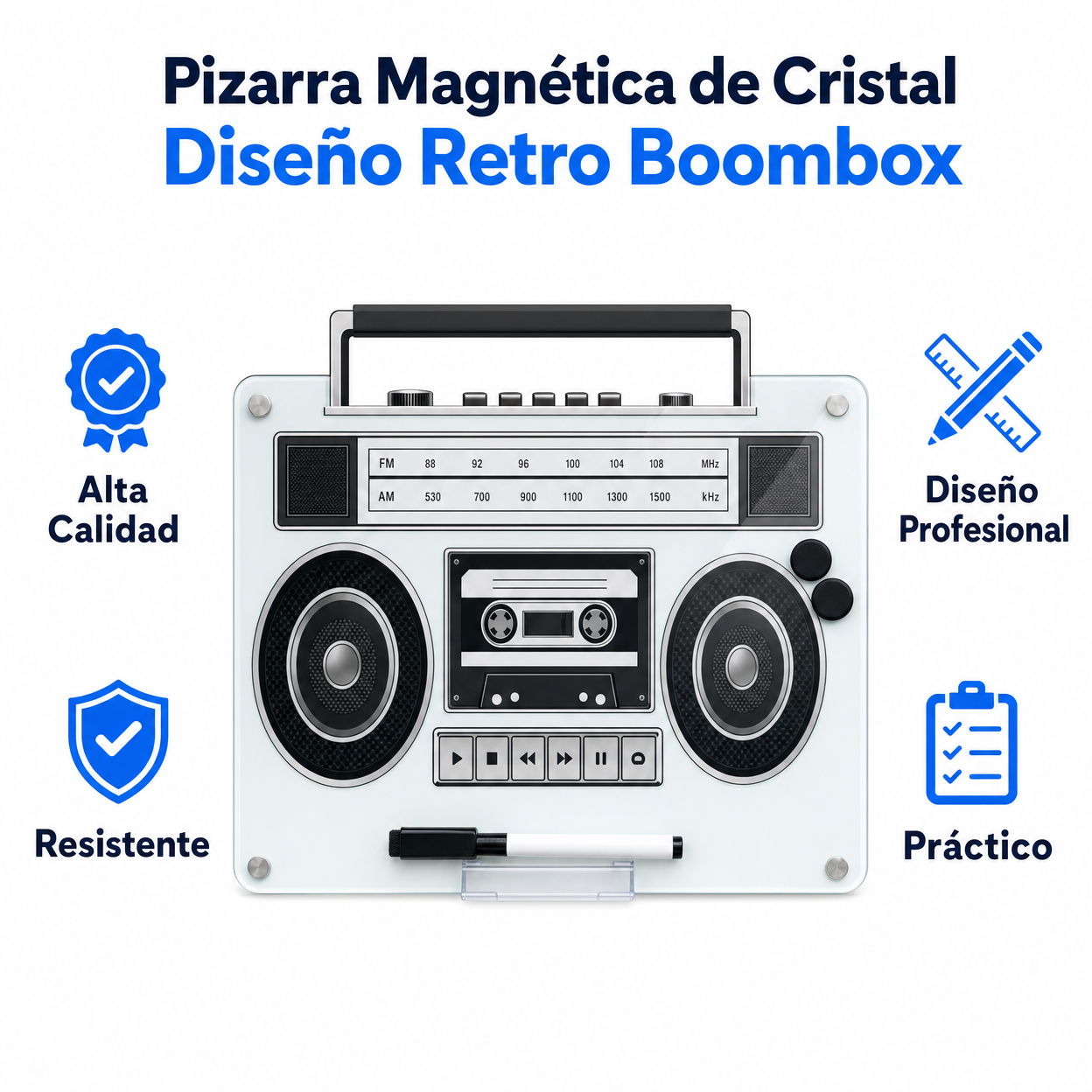 Pizarra Magnética de Cristal Diseño Retro Boombox