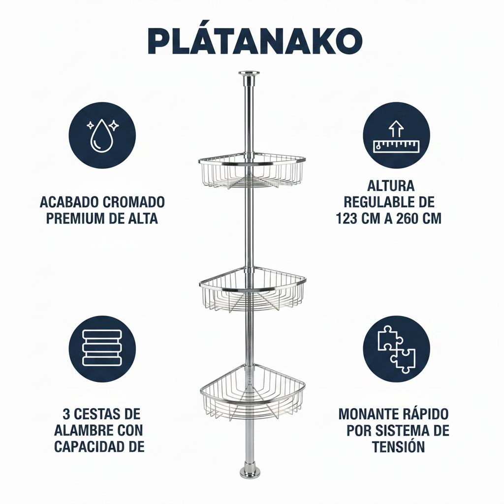 Estantería Telescópica de Baño Cromada con 3 Cestas (123-260cm) - Livarno