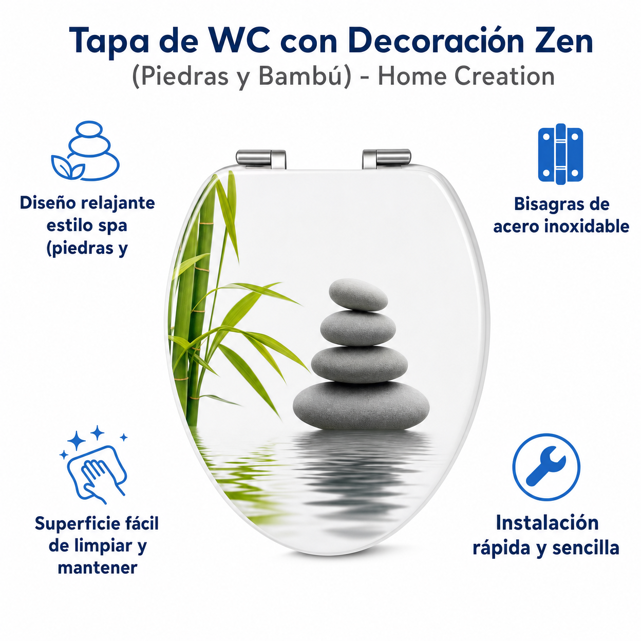 Tapa de WC con Decoración Zen (Piedras y Bambú) - Home Creation