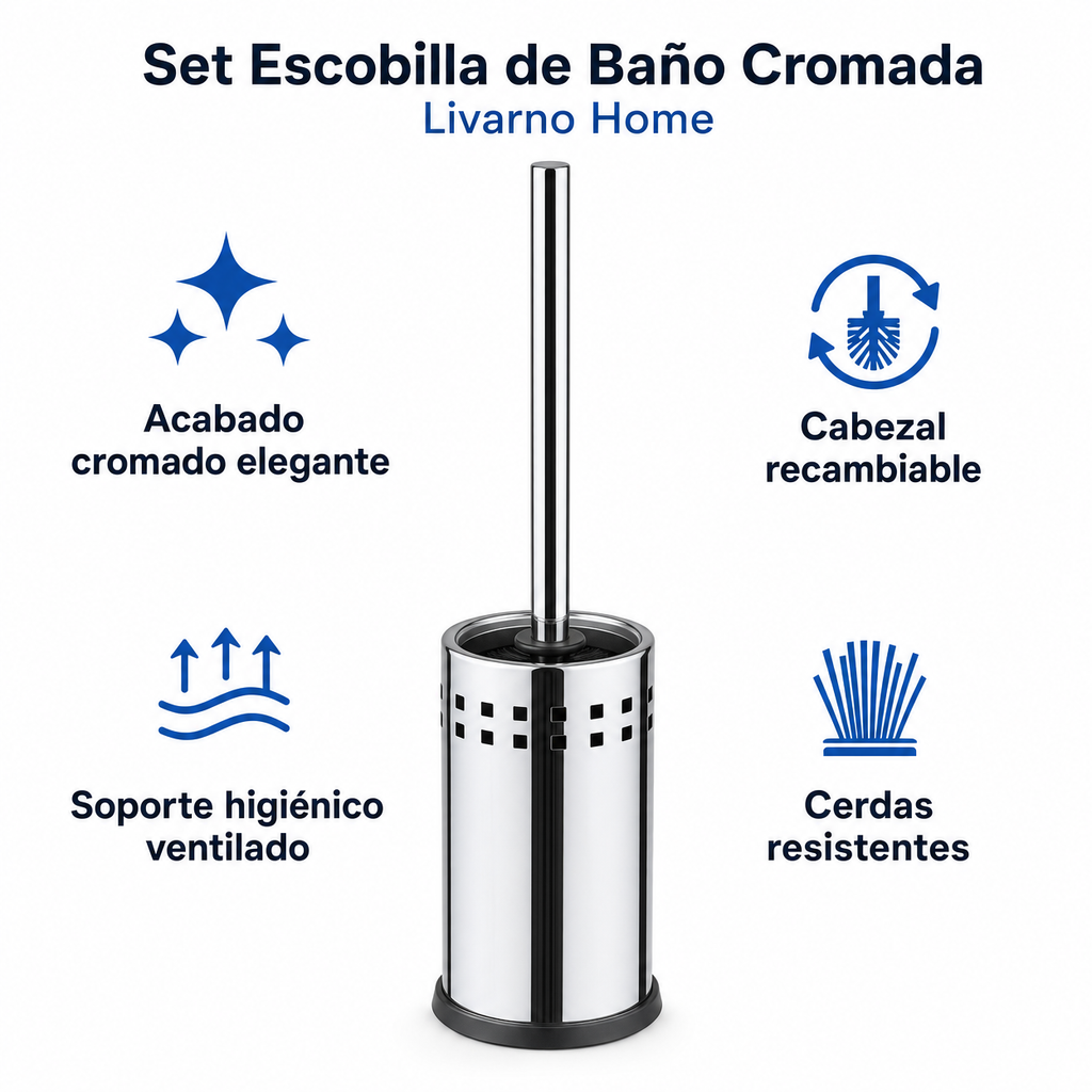 Set Escobilla de Baño Cromada - Livarno Home