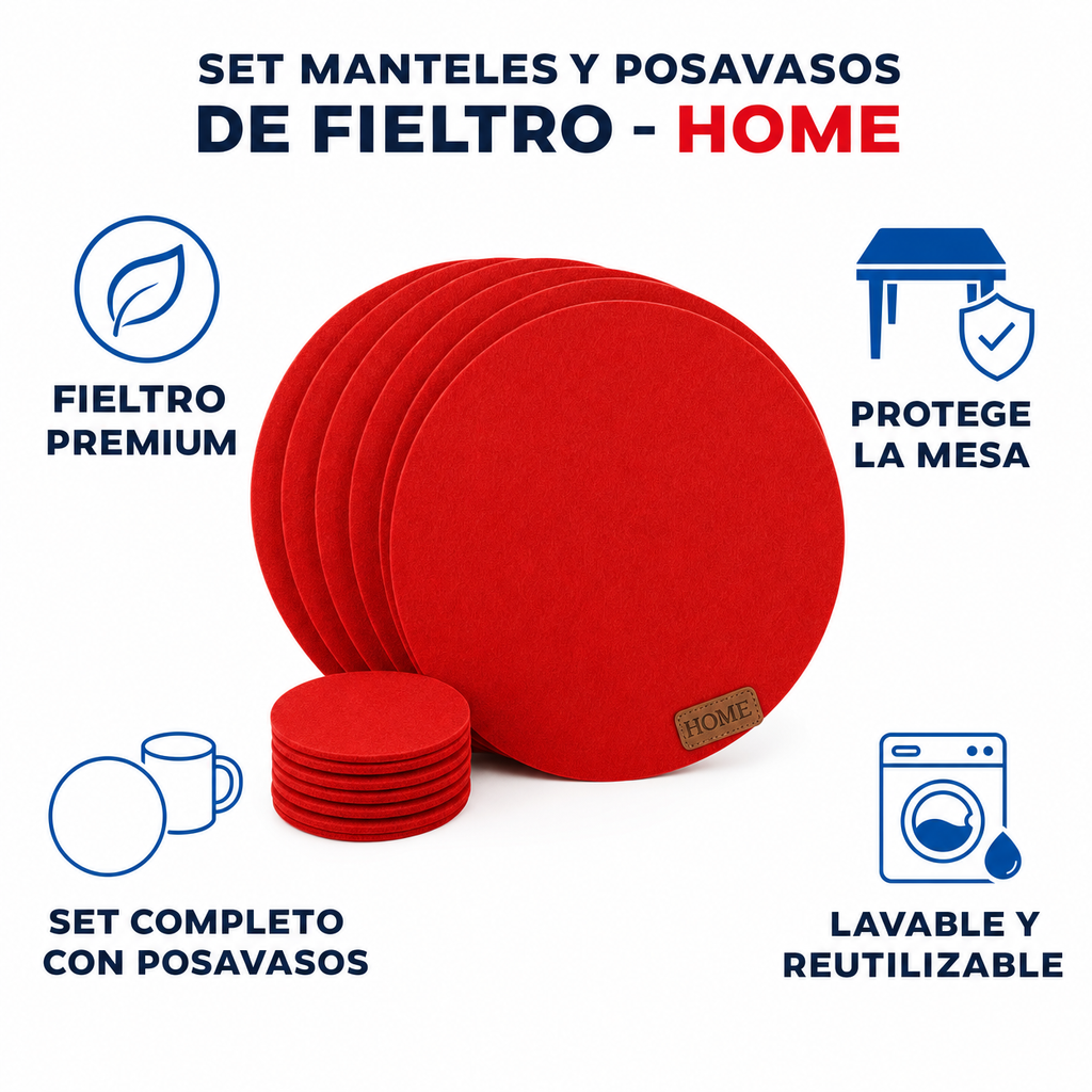 Set Manteles y Posavasos de Fieltro - HOME