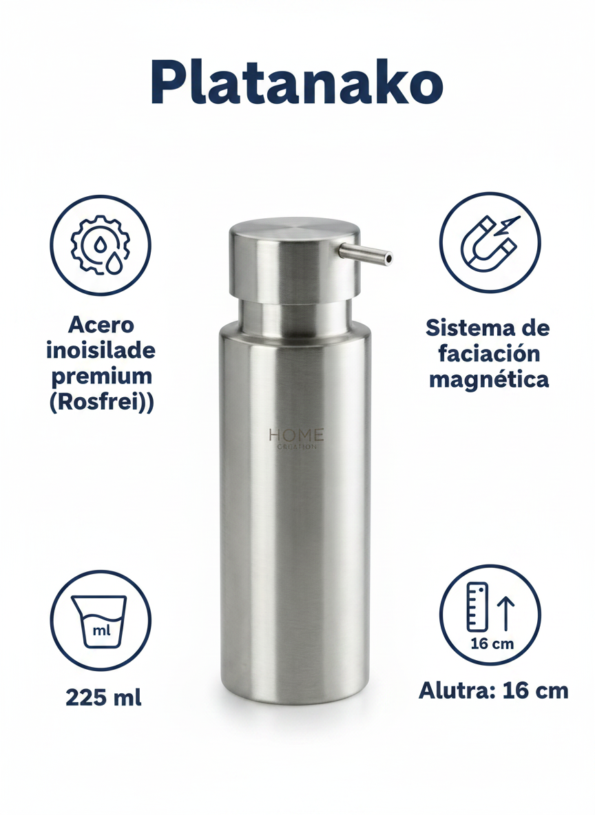 Dispensador de Jabón Magnético Acero Inoxidable 225ml - Home Creation