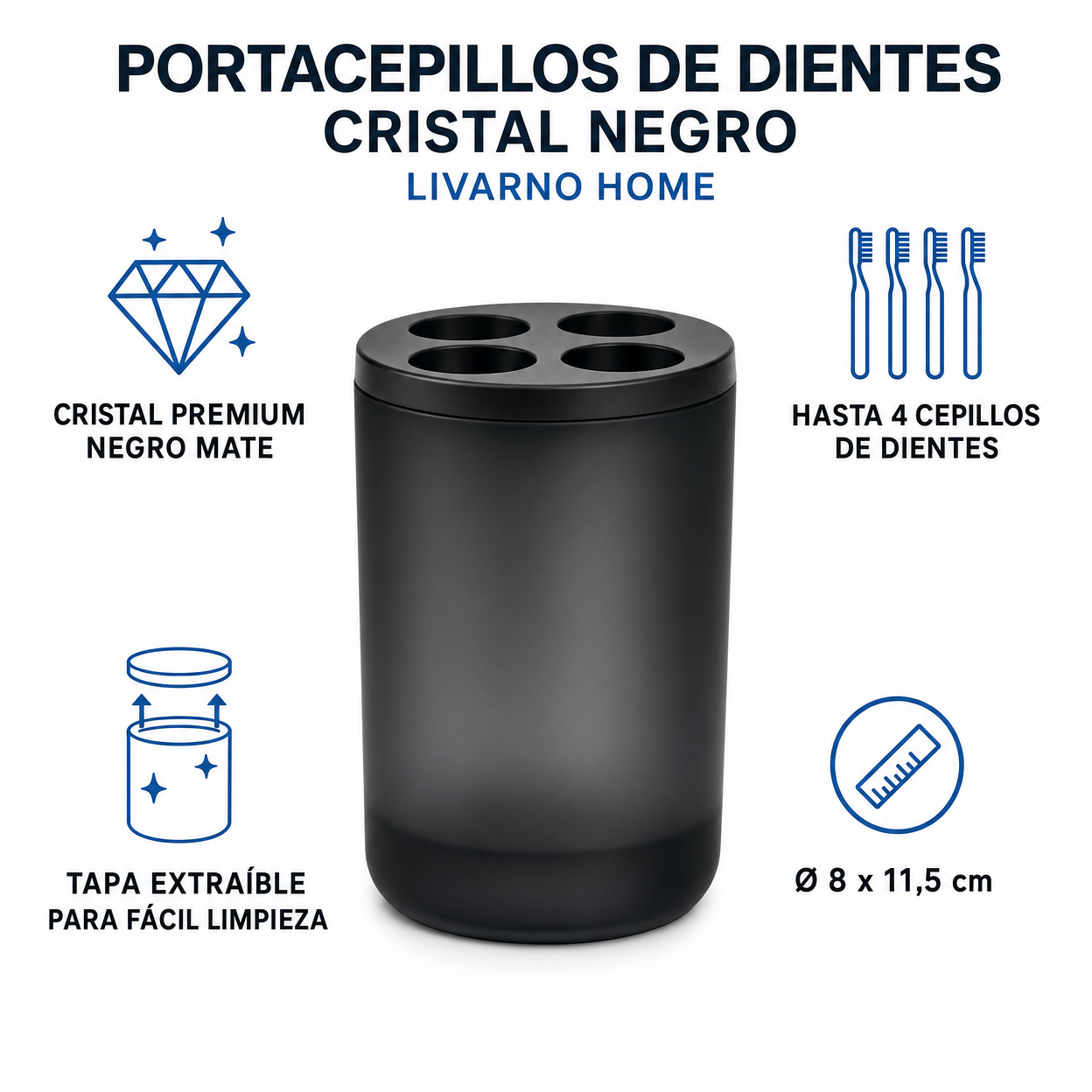 Portacepillos de Dientes Cristal Negro - Livarno Home