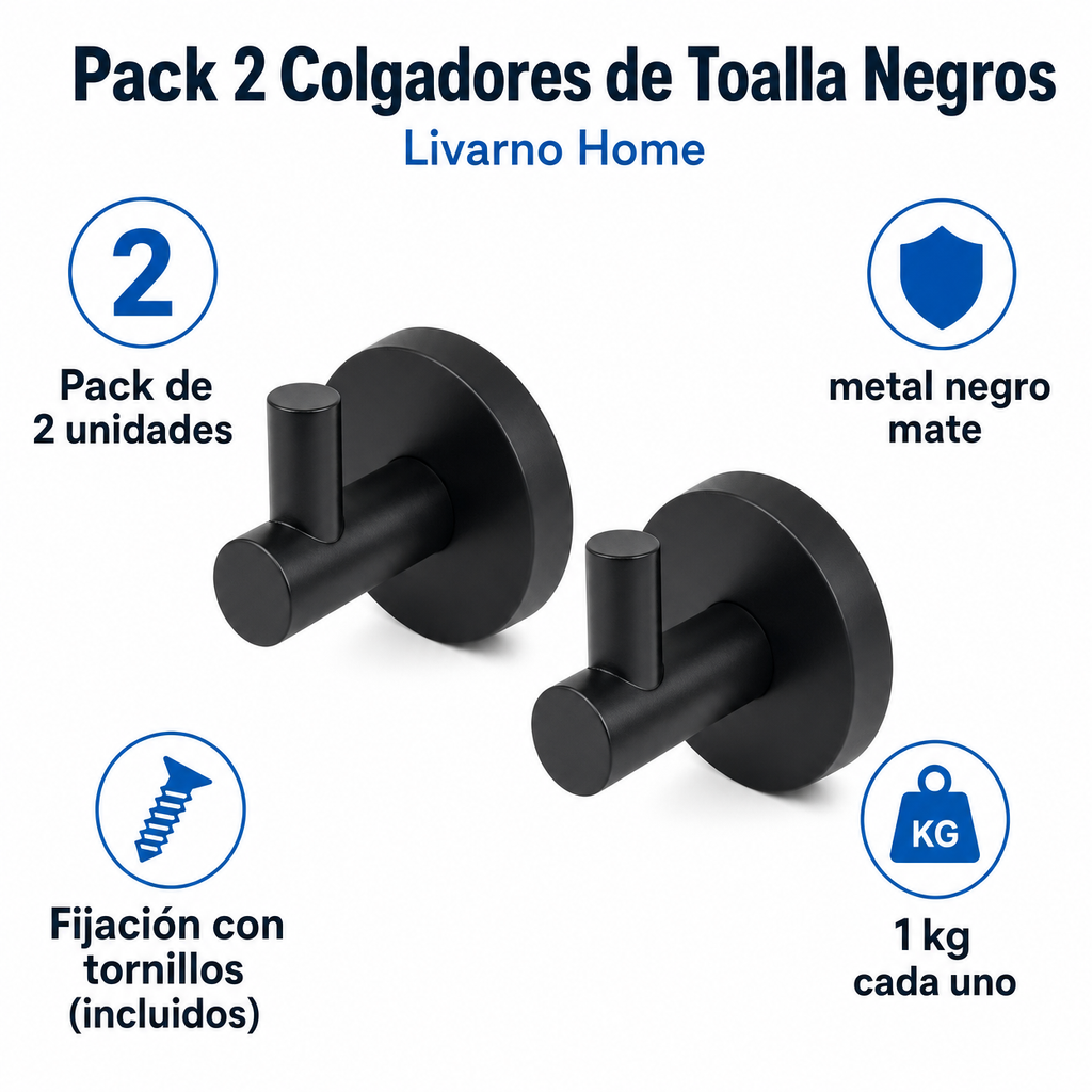 Pack 2 Colgadores de Toalla Negros - Livarno Home