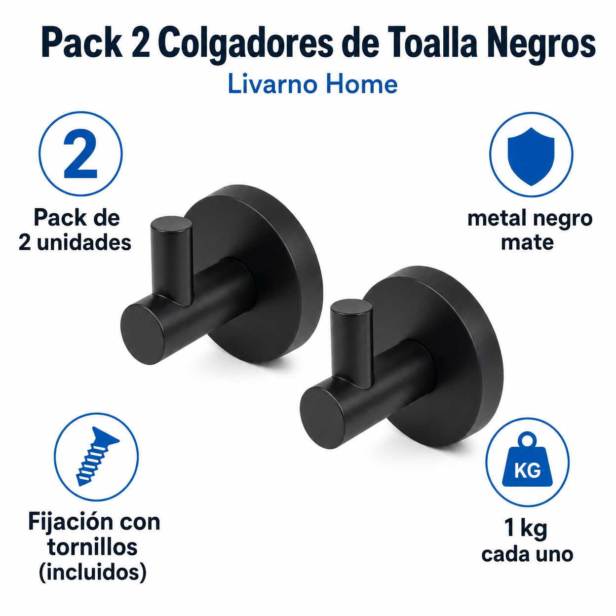 Pack 2 Colgadores de Toalla Negros - Livarno Home
