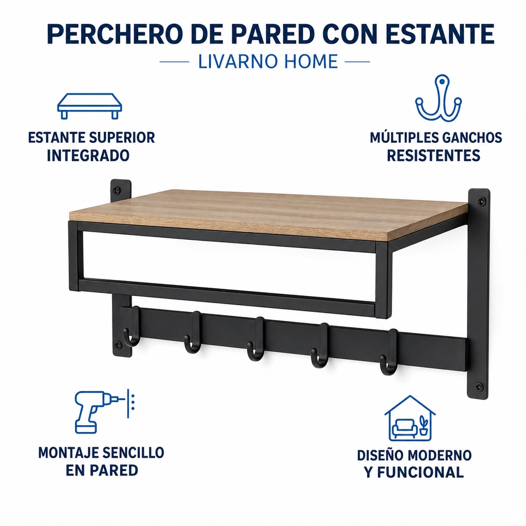 Perchero de Pared con Estante - Livarno Home