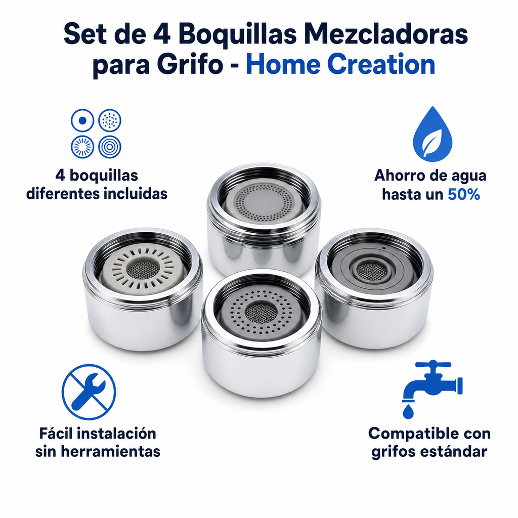 Set de 4 Boquillas Mezcladoras para Grifo - Home Creation