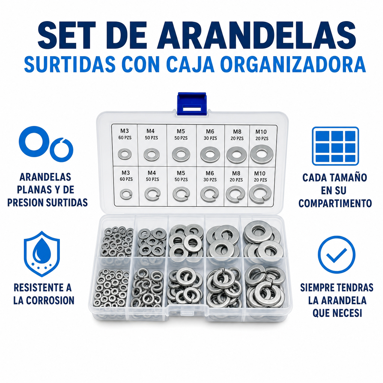 Set de Arandelas Surtidas con Caja Organizadora