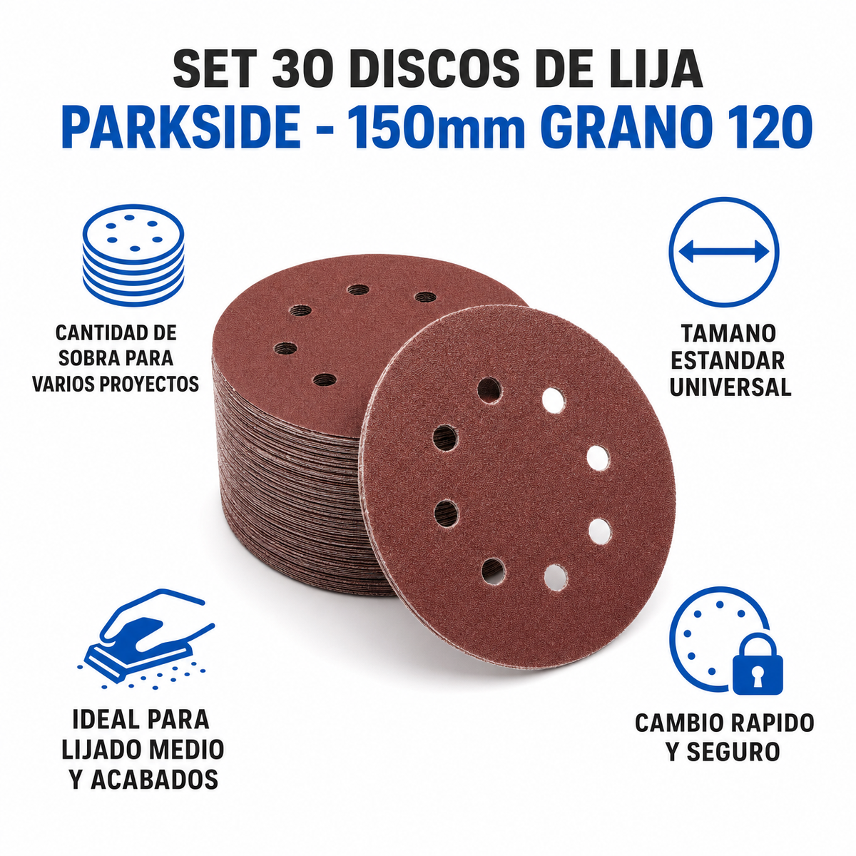 Set 30 Discos de Lija Parkside - 150mm Grano 120