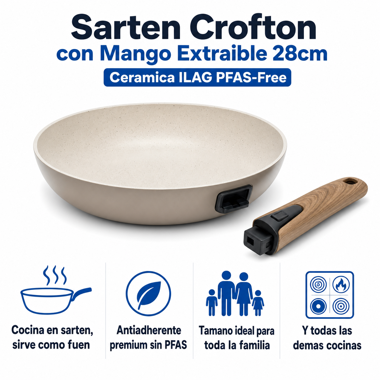 Sarten Crofton con Mango Extraible 28cm - Ceramica ILAG PFAS-Free