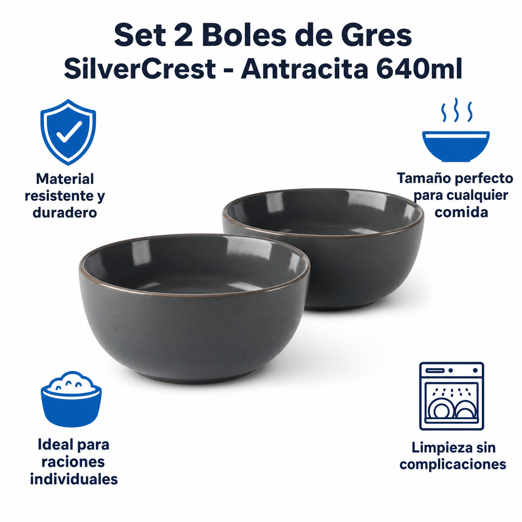 Set 2 Boles de Gres SilverCrest - Antracita 640ml