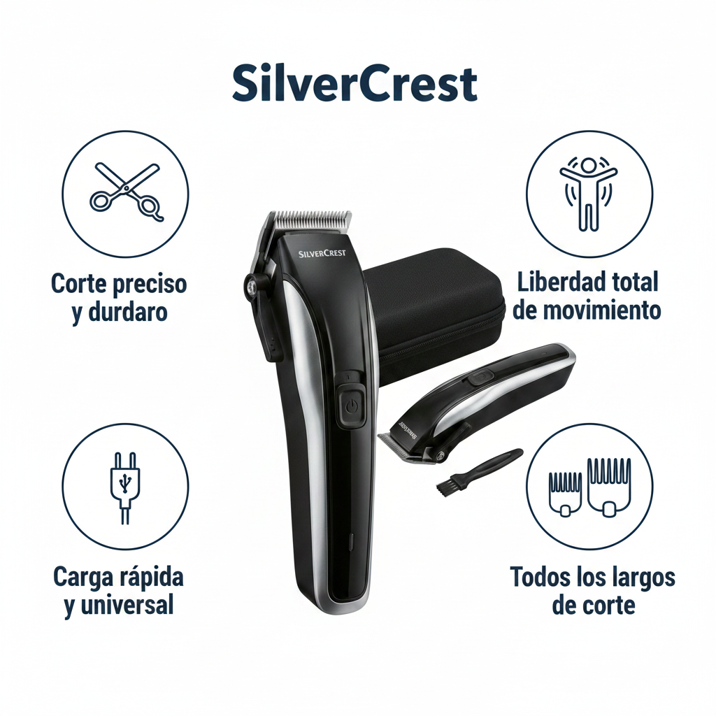 Cortapelos Inalambrico SilverCrest SHBS 500 E5 - Cuchillas Acero Inoxidable