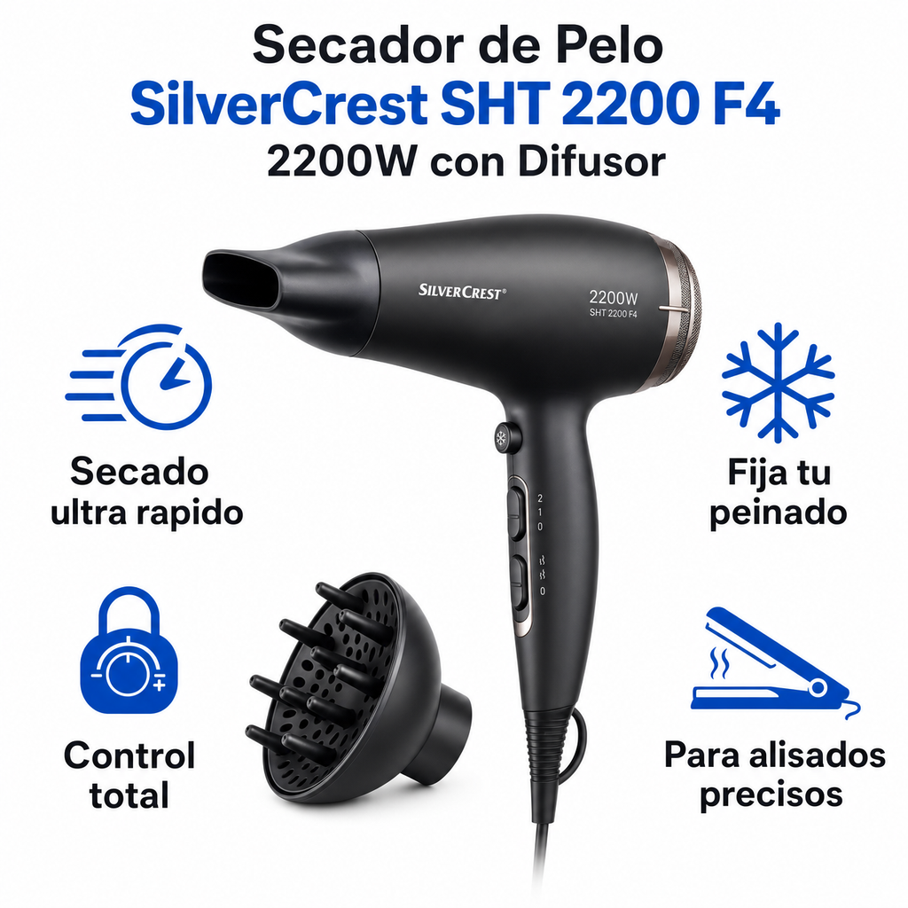 Secador de Pelo SilverCrest SHT 2200 F4 - 2200W con Difusor