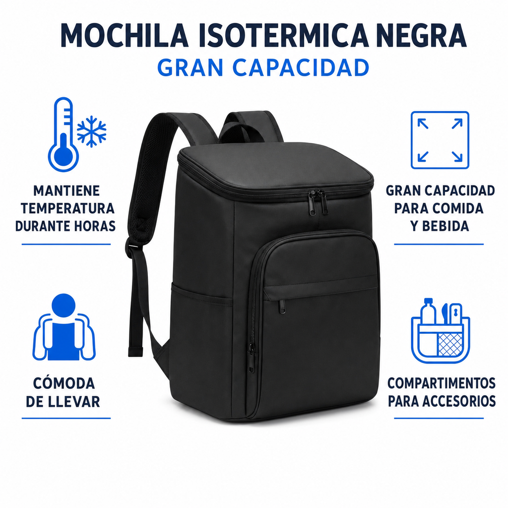 Mochila Isotermica Negra - Gran Capacidad