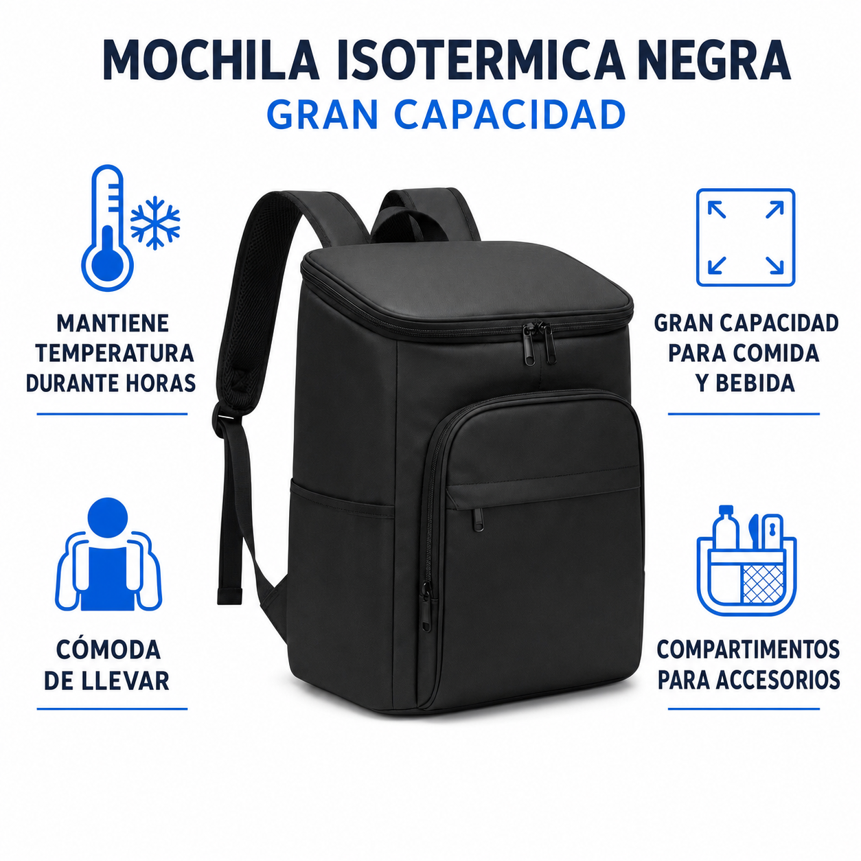 Mochila Isotermica Negra - Gran Capacidad