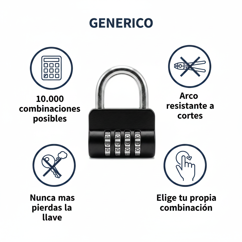 Candado de Combinacion 4 Digitos - Negro Resistente