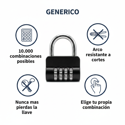 Candado de Combinacion 4 Digitos - Negro Resistente