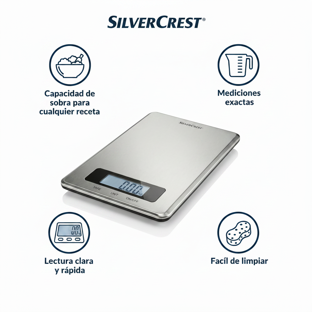 Bascula de Cocina Digital SilverCrest SKWS 5 A3 - Acero Inoxidable 5kg