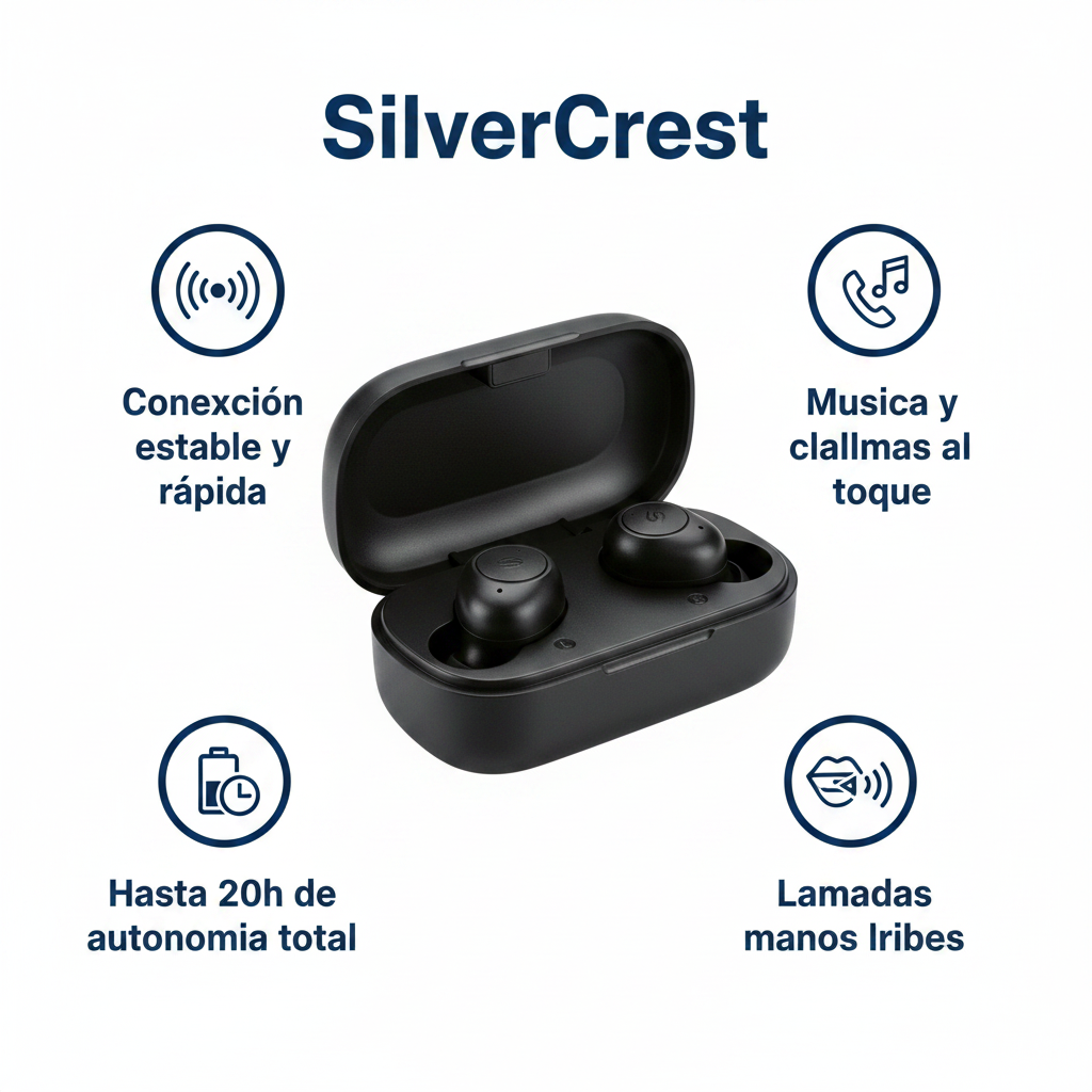 Auriculares Inalambricos TWS SilverCrest - Bluetooth con Estuche de Carga