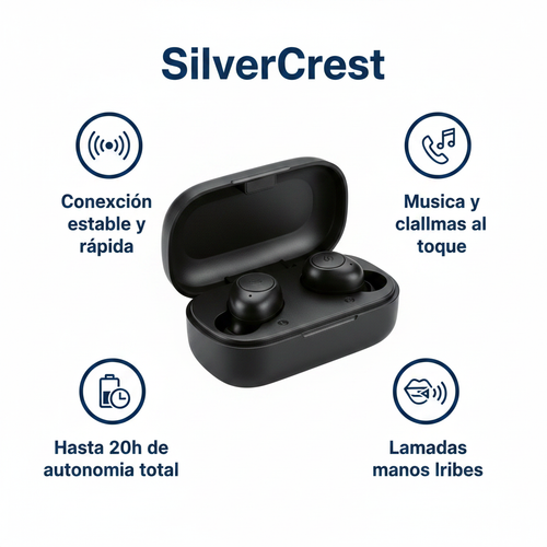 Auriculares Inalambricos TWS SilverCrest - Bluetooth con Estuche de Carga