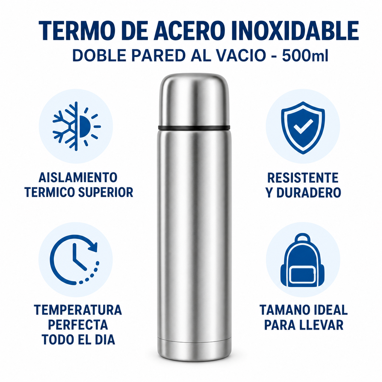 Termo de Acero Inoxidable Doble Pared al Vacio - 500ml