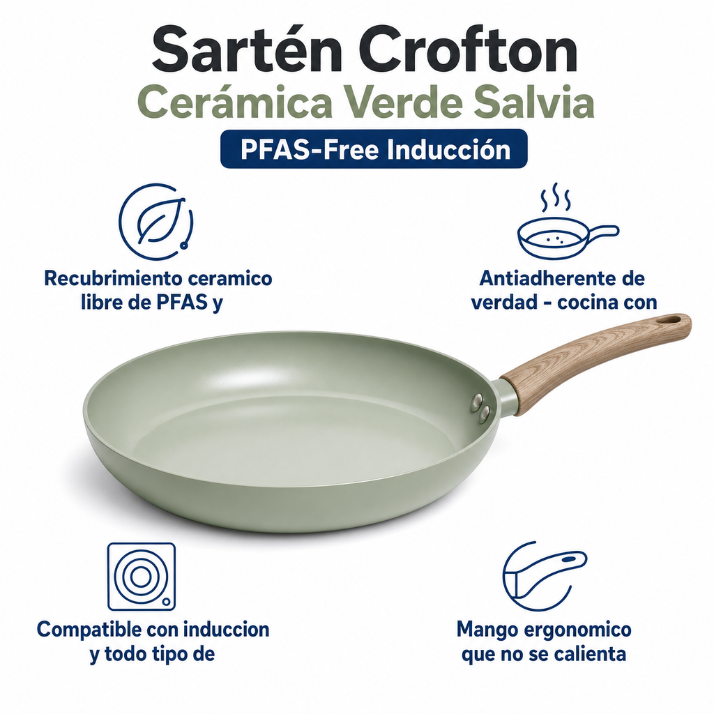 Sartén Crofton Cerámica Verde Salvia - PFAS-Free Inducción