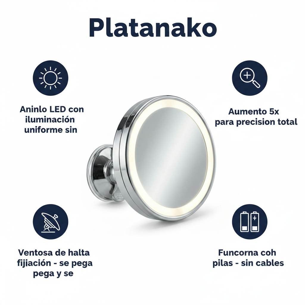 Espejo Cosmético LED Ambiano - Con Ventosa y Aumento