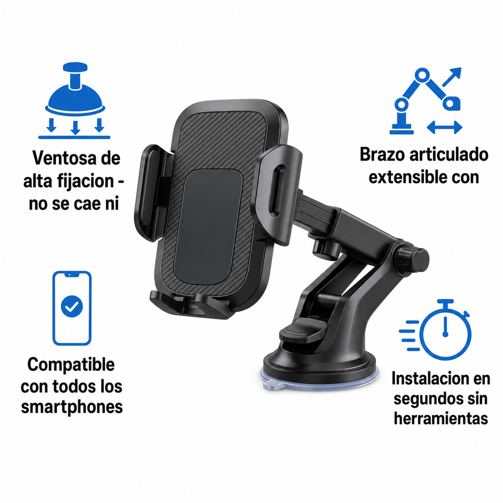 Soporte de Móvil para Coche - Ventosa y Brazo Articulado 360°