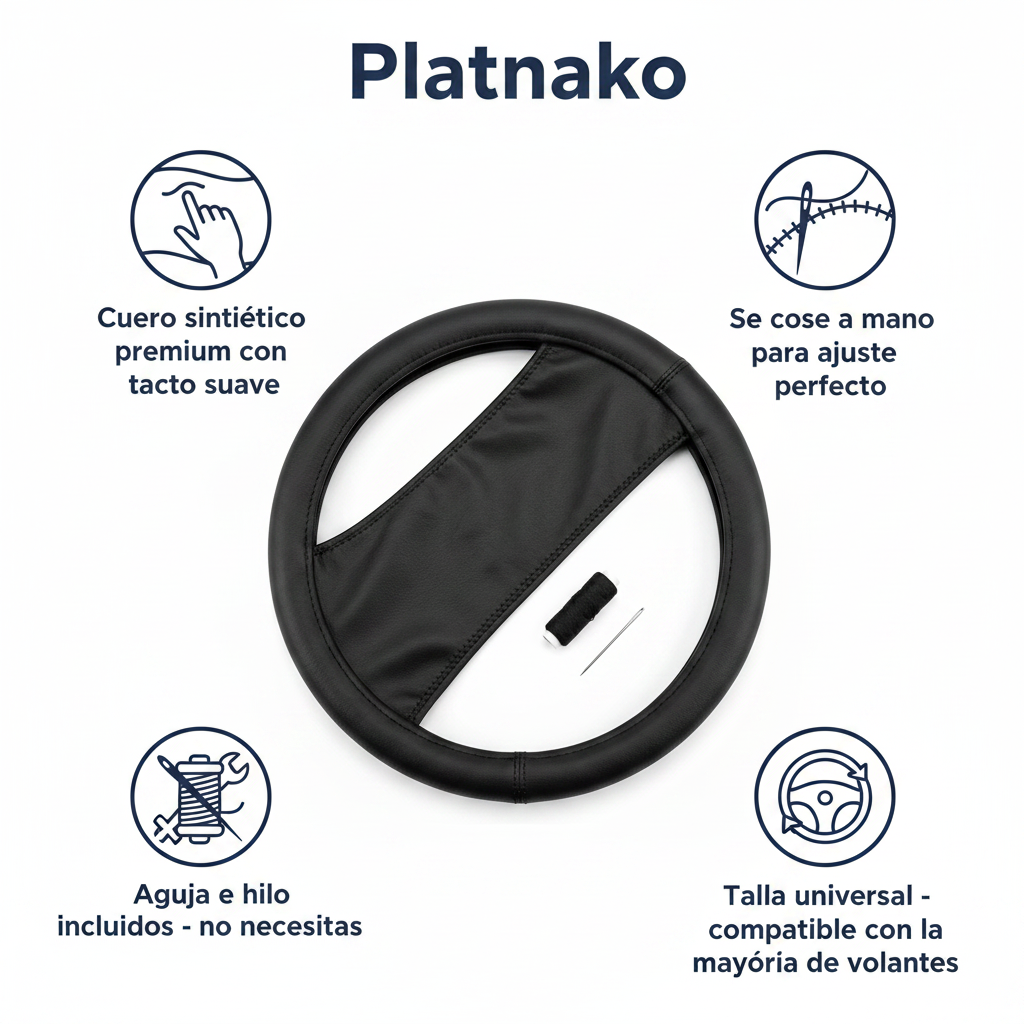 Funda de Volante Cuero Sintético Negro - Cosido a Mano Universal