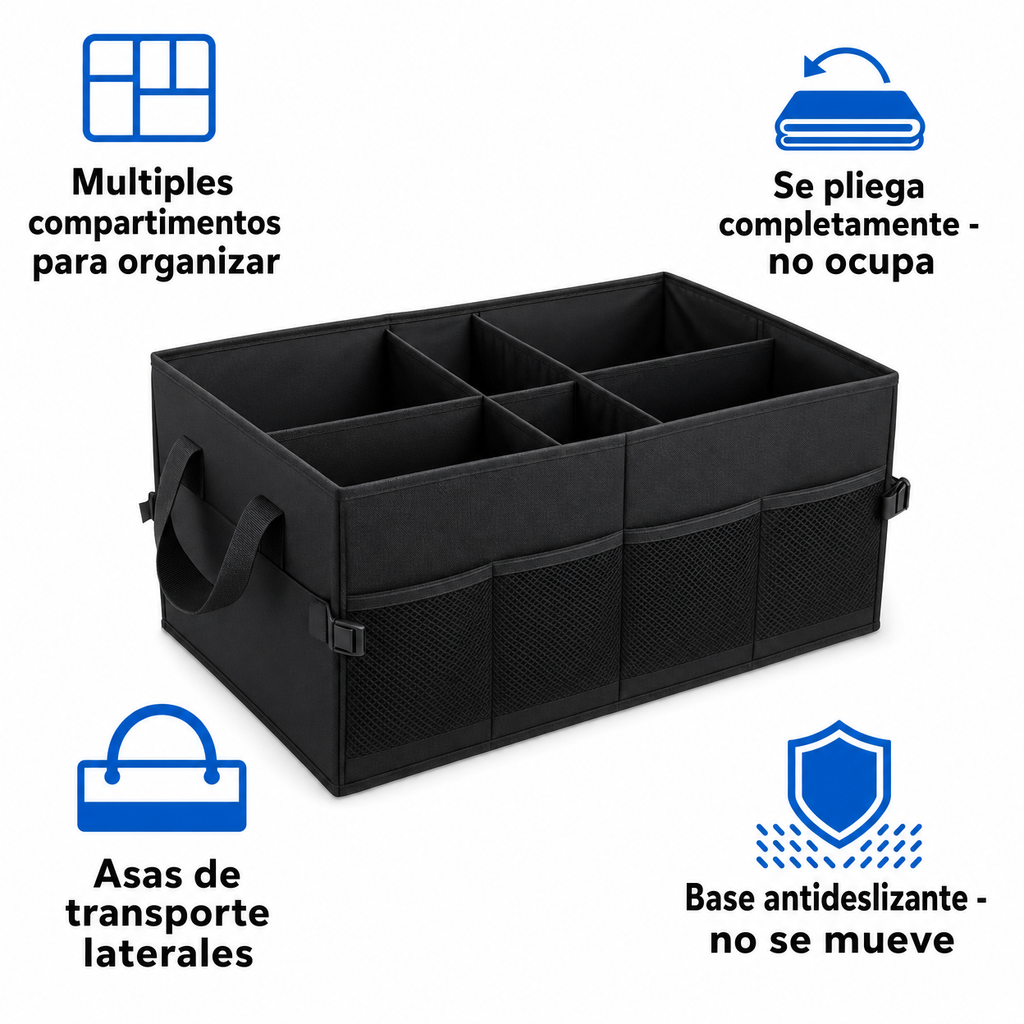Organizador de Maletero Plegable Negro - Múltiples Compartimentos