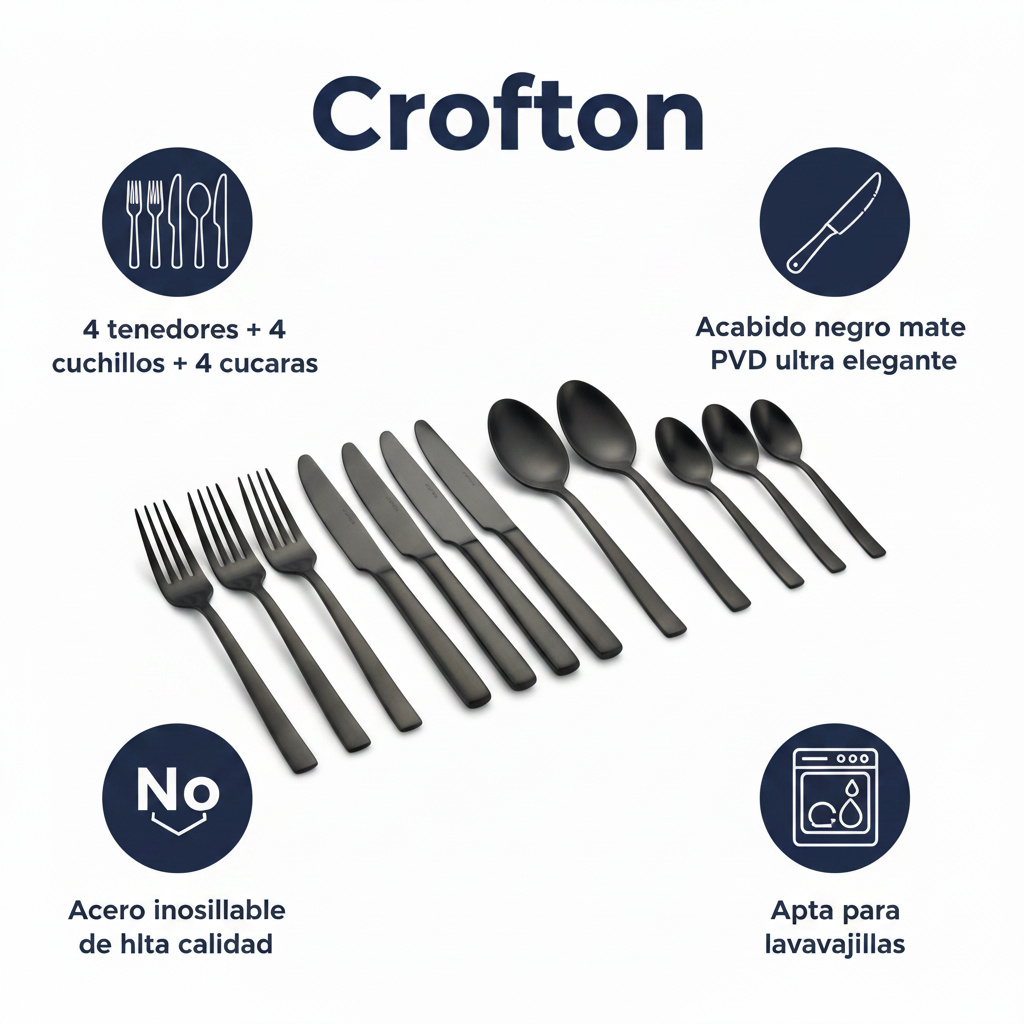 Cubertería Especial Crofton 16 Piezas - Negro Mate