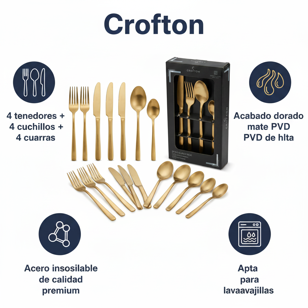 Cubertería Especial Crofton 16 Piezas - Dorado