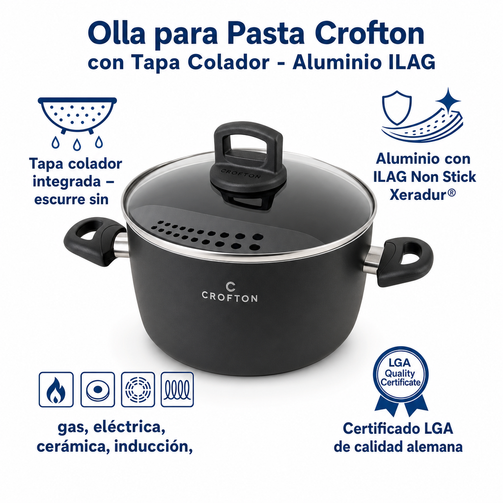 Olla para Pasta Crofton con Tapa Colador - Aluminio ILAG